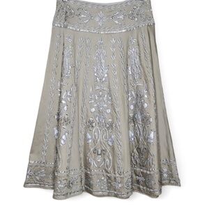 Basil & Maude Boho Chic Beaded Embroidered A Line Midi Skirt